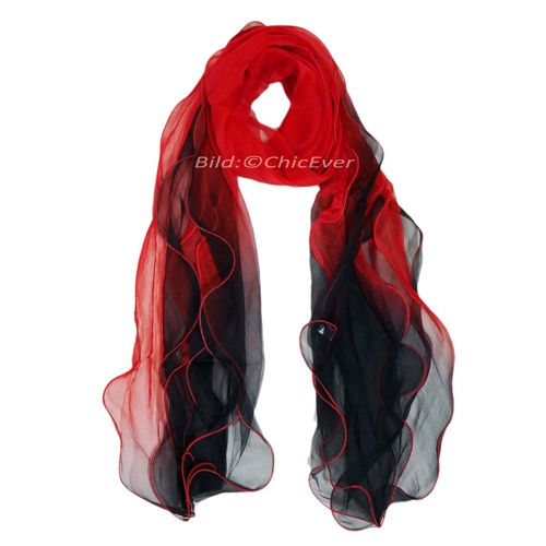 Seidenschal Chiffon Schal aus 100% Seide schwarz rot 25x185cm 4855 - zum Schließen ins Bild klicken